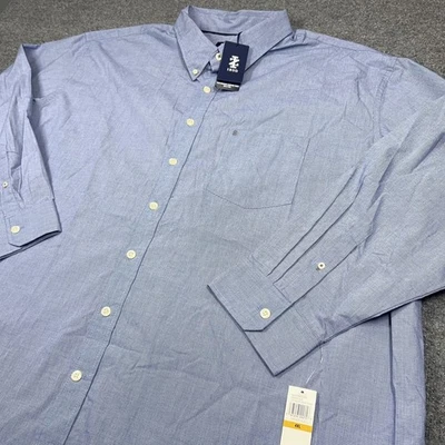 全新带标签 Izod 男式 4XL 蓝色性能舒适编织纽扣衬衫口袋学院风 — 第 1/4 张图片