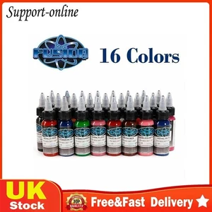 16 Color Tattoo Ink Set 1oz 30ml Bottles Genuine Fusion Inks Permanent Makeup - Picture 1 of 13