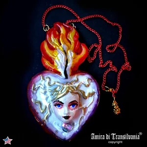 Sacred Heart Luxury Jewelry Flower Pendant Burning Flame Ex Voto Doll Head Jewel - Picture 1 of 24