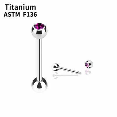 F136 Titanium CZ Crystal Tongue Ring Bar Nipple Ring Barbell Piercing 16/19/22mm Foto 1 de 4