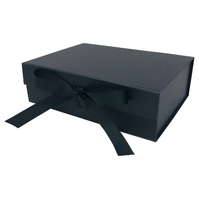 A4 Size Black Folding Magnetic Gift Box with Ribbon - Image 1 of 4