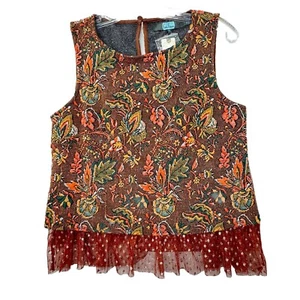 NEW $120 - Anthropologie Eva Franco Jacquard Brown Motif Blouse Top Boho Size XS - Picture 1 of 12