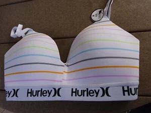New Hurley White w/Colorful Stripes Adjustable Straps Padded Wirefree Bra SZ 34C - Picture 1 of 5