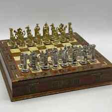 15.3" Walnut Wooden Boxed Chess Set With Handmade British Metal Chess Pieces