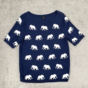 TALBOTS Sweater Womens Large Blue White Elephant Animal Print Half Sleeve Cute - Picture 1 of 9