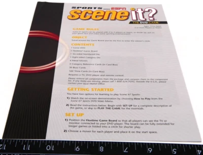 2005 Scene It Sports ESPN DVD Board Game Instruction Manual Rules Only - Image 1 of 2