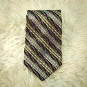 Versace Luxury Designer Silk Black Gray Stripe Print 4 inches Tie Necktie - Picture 1 of 7