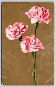 Cartolina vintage garofani fiori rosa - Foto 1 di 2