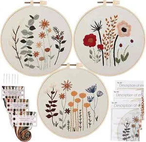 3 Pack Embroidery Starter Kit for Beginners Stamped Cross Stitch Kits with Cute - Picture 1 of 1