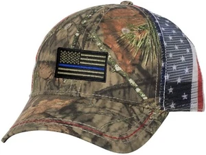 Blue Line Flag Snapback Camouflage American Flag Mesh Green Patch - Picture 1 of 2