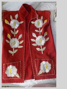 Chaqueta Chaleco Estate Vintage Años 70 Lana Mexicana Boho Bordada Roja 40" x 26" - Imagen 1 de 3