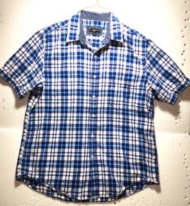 Camicia Club Room uomo grande blu bianca a quadri manica corta con bottoni casual - Foto 1 di 14