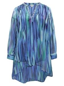 Catherines blouse top plus size 20/22 28/30 32/34 blue beaded asymmetric tunic - Picture 1 of 10
