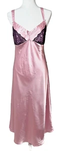 Jones New York M Satin Lace Long Lingerie Nightgown Slip Gown Pink Purple Read* - Picture 1 of 13