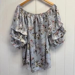 Easel Women's Satin Floral Boho Blouse Size M Bloomcore Feminine Puff Sleeve NWT - Picture 1 of 11