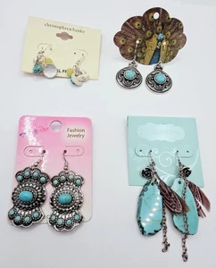 Mode Ohrringe Faux Türkis Hänger Neu auf Karten 4 Paar - Bild 1 von 7