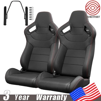 Par de asientos con canastilla de carreras para asientos de carreras reclinables de PVC Pontiac Red Stitch Foto 1 de 4