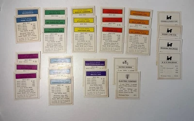 Juego Completo de Tarjetas de Título de Propiedad Monopoly - Juego Vintage Piezas de Repuesto Foto 1 de 4