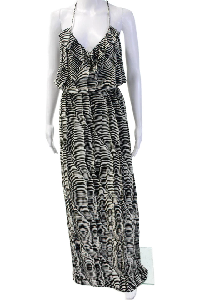 Maxi Vestido Parker Mujer Viscosa a Rayas Sin Mangas Negro Talla L Foto 1 de 4