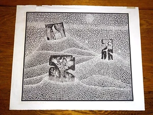 Signed Henryk Płóciennik "TRZY SCIANY" (Three Walls) Linoryt 1964  24 x 19" B&W - Bild 1 von 10