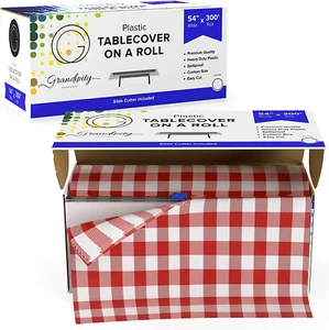 Plastic Tablecloth Roll – 54" X300' Red Gingham Checkered Plastic Table Cloths f - Picture 1 of 9