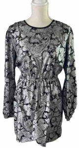 Vestido Michael Kors para mujer brillante dobladillo envolvente cintura elástica negro plateado (L) $165 - Imagen 1 de 5