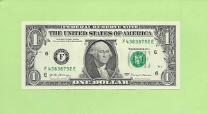 2017 ..UNCIRC $1 F 4383 8792 E .... 2017 $1 F-E NICE NOTE FRN - Picture 1 of 2