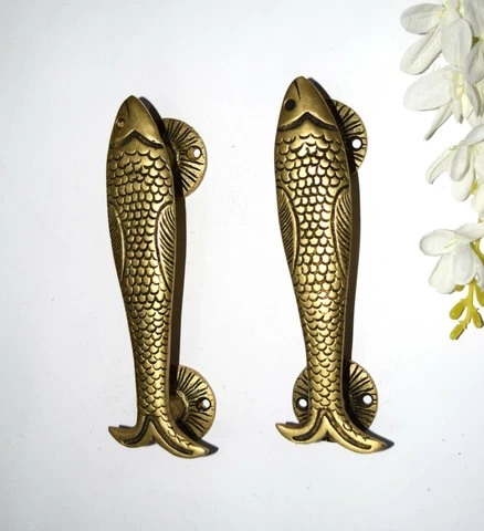 Fish Design Brass Door Handle Pair Nautical Cupboard Pull Door Accessories EK553 Cover