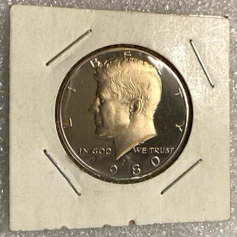 1980 S Kennedy JFK Half Dollar Deep Cameo Clad Proof Coin  Natural Patina Toned Cover