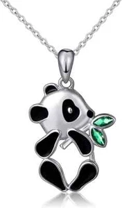 925 Sterling Silver Plated Lovely Panda Bamboo Pendant Necklace For Women 18" - Picture 1 of 3