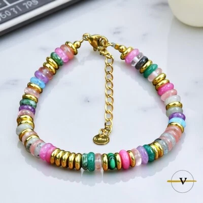 BRACCIALE UOMO DONNA PIETRE DURE NATURALI MULTICOLORE E ACCIAIO INOSSIDABILE - Immagine 1 di 4