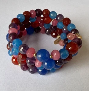 Multi Edelstein Stretch Wickel Perlen Armband - Bild 1 von 4