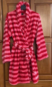 NEW Kate Spade NY Soft Plush Wrap Robe Red Pink Stripes Women’s Size Medium - Picture 1 of 6