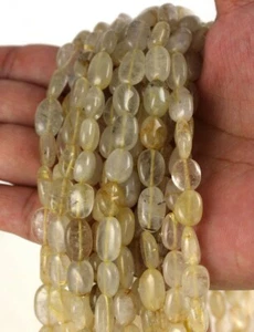 13" Long 1 Strand Natural Golden Rutile Oval Shape Smooth Approx 7x9-8x11 MM - Picture 1 of 5