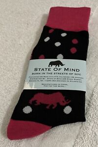 State Of Mind Rhino Dot Socks One Size Soft & Stretchy Pink and Black 
