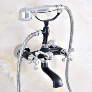 Black Silver Brass Bathtub Filler Faucet Hand Spray Shower Mixer Tap Set 2na615 - Picture 1 of 10