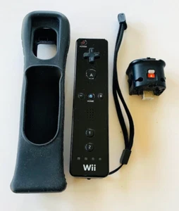 Original OEM Black Wii Controller RVL-003 Wiimote w/ Motion Plus Adapter Tested - Picture 1 of 1