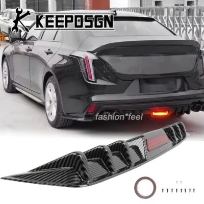 For Cadillac CT4 CT5 Rear Bumper Diffuser Splitter LED Brake Light Carbon Fiber Foto 1 de 4