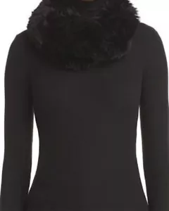 NWT SURELL FAUX REX RABBIT FUR STRETCH KNIT BLACK INFINITY LOOP SCARF - Picture 1 of 2