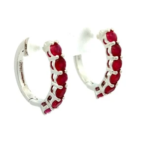 Video 1.97CT 14K Gold Natural Ruby Round Hoop Earrings Italian Designer - Picture 1 of 4