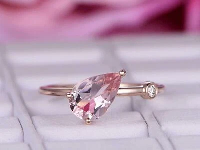 1Ct Lab-Created Morganite Engage Ring Two Stone Minimalist 9ct SOLID Rose Gold - Image 1 of 4