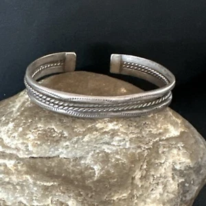 Childrens Stamped Cuff Bracelet Native American Navajo Sterling Silver 16970 - Picture 1 of 12