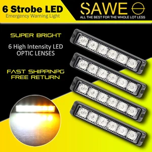 4 x Amber White 6 LED Truck Car ATV Warning Hazard Flash Strobe Light - Picture 1 of 8