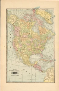 1901 Tunison North America antique map ~ 22.7" x 14.6" - nice color - old cities - Picture 1 of 4