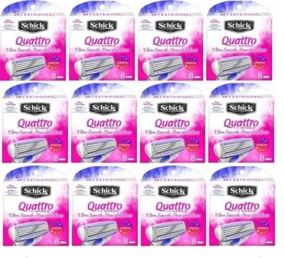 96 Schick Quattro Cartridges Women Razor Blades-12*8 Shaver Refills Quatro