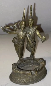 Antique Cambodia Ashtray Brass Apsara Sculpture Statue Shiva Rare! - Picture 1 of 16