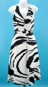 VTG Women's 60s Black & White Malia Hawaiian Zebra Print Halter Dress XS/S 1960s - Picture 1 of 18