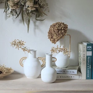 3er Set Vintage Vasen für Blumen weiß Blumenvasen für Tischdeko - Bild 1 von 8