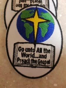 RELIGIOUS BIKER PATCH "GO UNTO ALL THE WORLD" NEW NICE - Picture 1 of 2