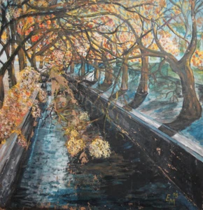 Arte europeo 1995 pintura al óleo paisaje firmado - Imagen 1 de 11
